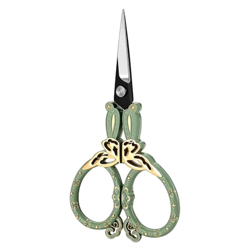 Vintage Butterfly Embroidery Scissors, Sharp Stainless Steel Small Craft Scissors for Sewing, Cross Stitch, Needlework, Thread Cutting, DIY Craft & Gift (Green) - color: Green