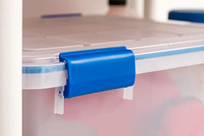IRIS USA WeatherPro 44 Qt Storage Bins with Lids, 2 Pack, BPA-Free Plastic Gasket Box with Tight Latch and Seal, Stackable Nestable Tote Tub - Clear/Blue - size: 44 Qt. - 2 Pack