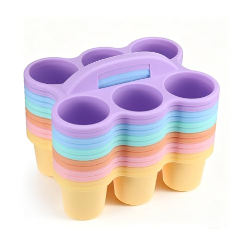12 Pcs Classroom Caddy Bulk - Plastic 6 Compartments Table Storage Caddy with Handle for School Pencil, Crafts Marker, Crayon Art, Drink Cup Delivery (Macaron Colors) - color: Macaron Colors