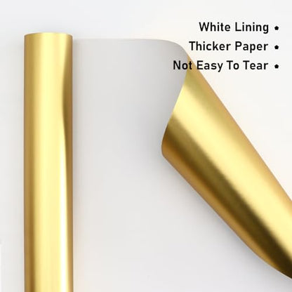 NESCCI Matte Metal Wrapping Paper, Solid Color Paper-2 Roll,17 Inches X 32.8 Feet Per Roll,Gift Wrapping Paper,Perfect for Wedding,Valentine's Day, Birthday,Baby Shower - color: Matte (Red & Gold)