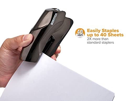 Bostitch Office Heavy Duty Stapler, 40 Sheet Capacity, No Jam, Half Strip, Fits into the Palm of Your Hand, For Classroom, Office or Desk, Black Chrome - color: Black Chrome, style: Compact