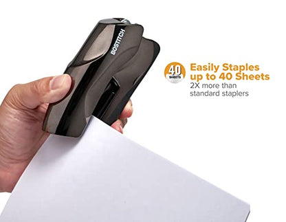 Bostitch Office Heavy Duty Stapler, 40 Sheet Capacity, No Jam, Half Strip, Fits into the Palm of Your Hand, For Classroom, Office or Desk, Black Chrome - color: Black Chrome, style: Compact