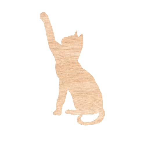 Unfinished Wooden Cat Cutout | DIY Cat Craft Shape | Natural Wood Cat Silhouette for Painting and Decor | Laser Cut Wooden Craft Supplies | Perfect for Cat-Themed Projects (3mm Plywood, 7") - size: 7"