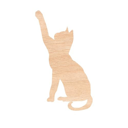 Unfinished Wooden Cat Cutout | DIY Cat Craft Shape | Natural Wood Cat Silhouette for Painting and Decor | Laser Cut Wooden Craft Supplies | Perfect for Cat-Themed Projects (3mm Plywood, 7") - size: 7"