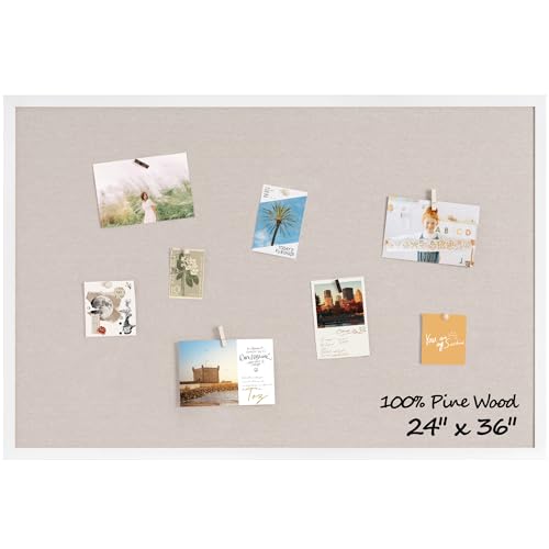 Fun Memories Cork Board Bulletin Board for Office, 24" x 36" Pine Wooden Framed Corkboard, Wall Mounted Notice Pin Board for School Home & Office, White - color: Pine Framed - White, size: 24" x 36"