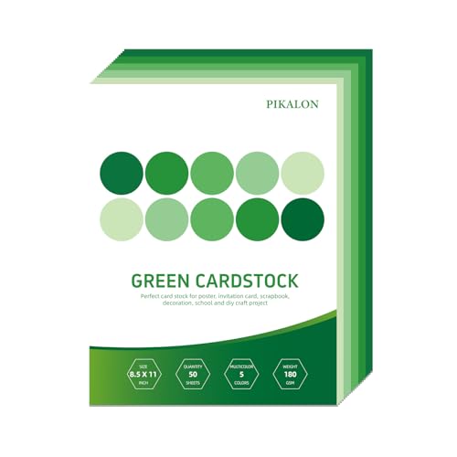 50 Sheets Green Cardstock 8.5 x 11 Inches, 5 Colors Assorted Colored Card Stock Paper 67lb/180gsm for Printing, DIY Crafting, Card Making, Scrapbooking Decorations, Card Crafts, School Supplies(Green) - color: Green
