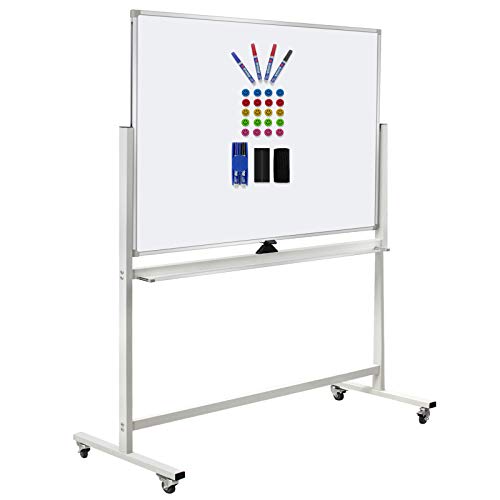 Max-officoo Mobile Whiteboard Magnet Dry Erase Board on Wheels Double-Sided Magnetic Portable Stand Whiteboard- 48"x36" Rolling White Boards with Easy Flip Feature - size: 48"x36"