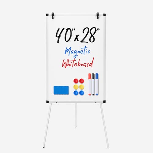OLIXIS 40" x 28" Magnetic White Board with Stand, Standing Dry Erase Board, Whiteboard with 1 Dry Eraser & 2 Multicolor Markers & 4 Magnetic Pins, Aluminium Frame for Home, School, Office, White - color: Light White(with Stand), size: 40"W x 28"H