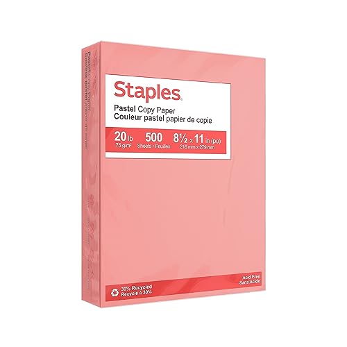 Staples Pastel Colored Copy Paper 8 1/2-Inch X 11-Inch Salmon 500/Ream, For Office, School & Home - style: Salmon