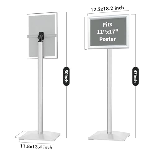 3Packs Heavy Duty Adjustable Pedestal Poster Sign Stand, 11x17 Aluminum Open Floor Standing Sign Holder for Vertical and Horizontal View Display, Silver