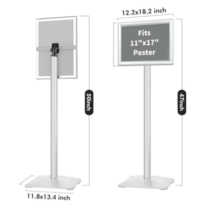 3Packs Heavy Duty Adjustable Pedestal Poster Sign Stand, 11x17 Aluminum Open Floor Standing Sign Holder for Vertical and Horizontal View Display, Silver