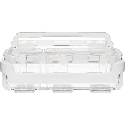 deflecto Stackable Caddy Organizer with S, M and L Containers, Plastic, 10.5 x 14 x 6.5, White Caddy/Clear Containers