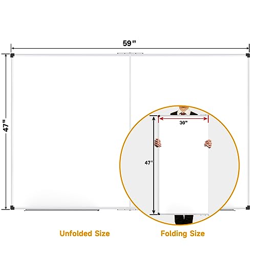 XBoard Magnetic Whiteboard 60 x 48 Inch, Dry Erase Board for Wall with Silver Aluminum Frame Foldable Presentation Board - size: 60"W x 48"H