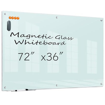 KIZZBY Glass Dry Erase Board - Magnetic Whiteboard, 72"X36" Frameless White Board Clear Glass Boards with Super Strong Magnets, Wall Mounted for Office, Classroom and Home - color: 72"×36" White