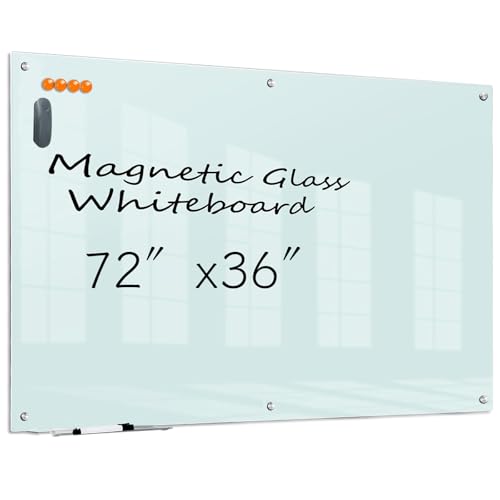 KIZZBY Glass Dry Erase Board - Magnetic Whiteboard, 72"X36" Frameless White Board Clear Glass Boards with Super Strong Magnets, Wall Mounted for Office, Classroom and Home - color: 72"×36" White