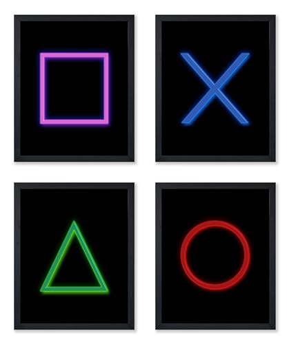 Poster Master 4-Piece Gaming Poster - Console Buttons Print - Neon Icons Art - Gift for Men, Women & Gamer - Minimal Decor for Game Room, Bedroom, Living Room or Kid's Room - 8x10 UNFRAMED Wall Art - color: Style-18, size: 8"L x 10"W