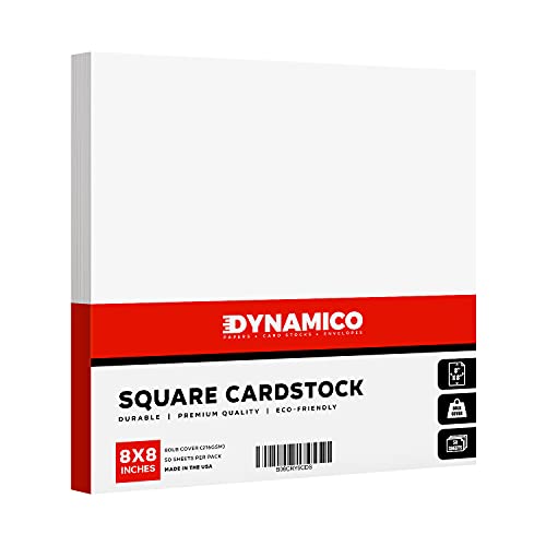 8” x 8” Square Cardstock | 80lb Cover White Thick Card Stock Paper – Smooth Finish | Great for Arts and Crafts, Photos, Wedding Invitations, Scrapbooking, Flash Cards, Business Cards | 50 per Pack - size: 8 x 8