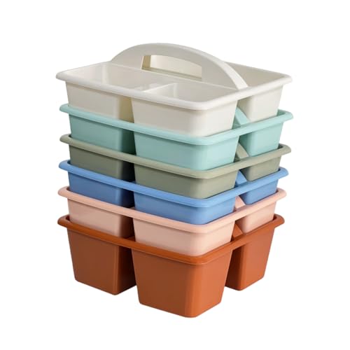 RAUVOLFIA Set of 6 Classroom Caddy, Small Plastic Storage Caddy with Handle for Classrooms, Home and Office Organization, 3 Compartment (Boho) - color: Boho