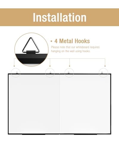 60"X 40" Large Magnetic Dry Erase Whiteboard, Wall Hanging Board with 8 Pens & 4 Dry Erasers & 30 Magnets, Sliver Aluminum Frame Black - color: Black, size: 60"W x 40"H