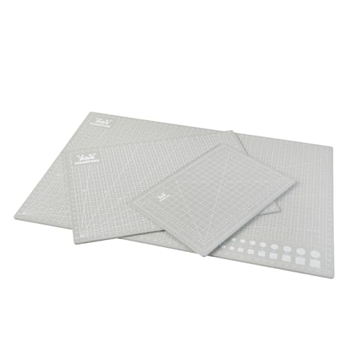 MANUFORE Gray Cutting Mat A3, A4, A5 Set with Centimeter and Inch Scale Self Healing Craft Cutting Board with 3mm 5-ply Thickness for Using Rotary Cutter, Craft Knife, Paper Knife