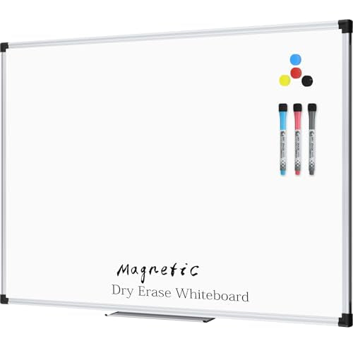 XBoard Magnetic Dry Erase Whiteboard 48 x 36 Inch, 4' x 3' Premium White Board for Wall with Marker Tray, Silver Aluminum Frame Presentation Board for Home Office Classroom - size: 48"W x 34.6"H