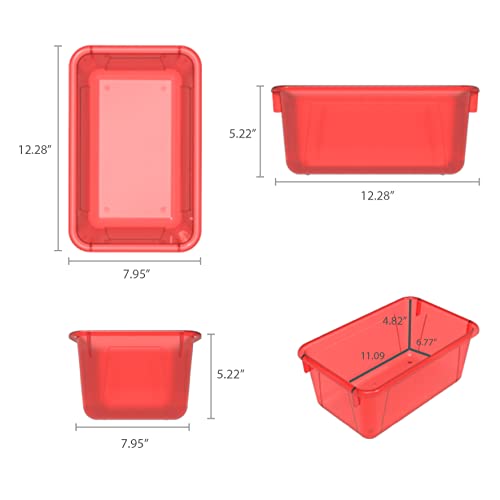 Storex Small Cubby Bin, 12.2 x 7.8 x 5.1 Inches, Candy Red, 5-Pack (62475U05C) - color: Tint Red, style: Bin Only