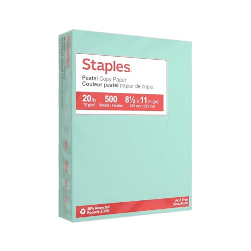 Staples Pastel Color Copy Paper, 20 lbs., 8.5" x 11", Turquoise, 500 Sheets/Ream - style: Turquoise