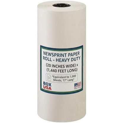 Box USA Packing Paper Roll 20" x 1400ft (1,000 Sheets 17" Equivalent) - Newsprint Paper for Shipping, Storage and Moving Supplies, White - size: 20"
