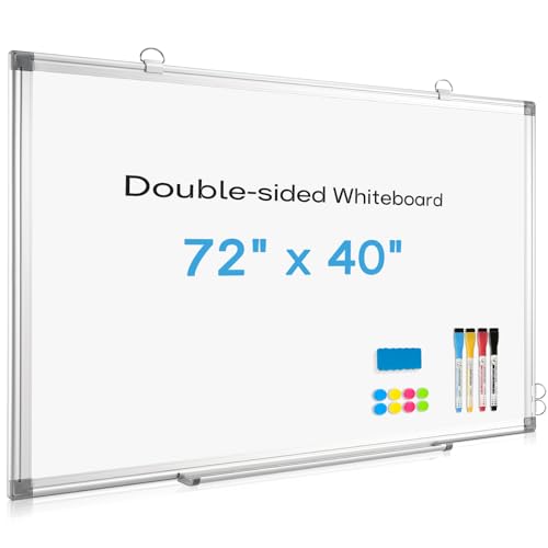 Large Whiteboard Dry Erase Board for Wall, 72"x40" Aluminum Frame Magnetic White Board with Long Pen Tray, Wall-Mounted White Board for School, Office and Home - color: White, size: 72"×40"