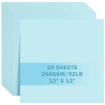 20 Sheets Light Blue Cardstock 12" x 12" Card Stock 250gsm/92lb Thick Construction Paper for Cricut, Scrapbook, Crafts, Card Making UAP34LB20 - color: Light Blue