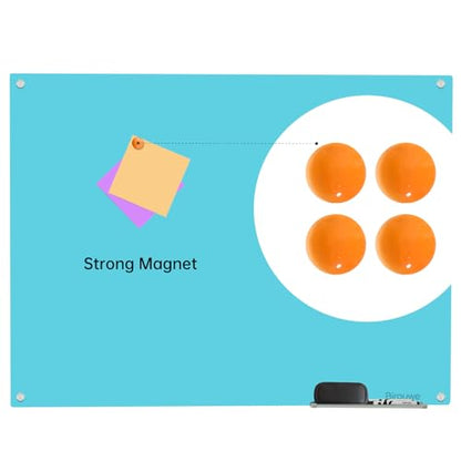 Magnetic Glass Dry Erase Board - White Board 48 x 36 Inch Wall Mounted Glass Whiteboard, Large Frameless Glass White Board for Wall Office, Home & School, Blue - color: Blue, size: 48"W x 36"H