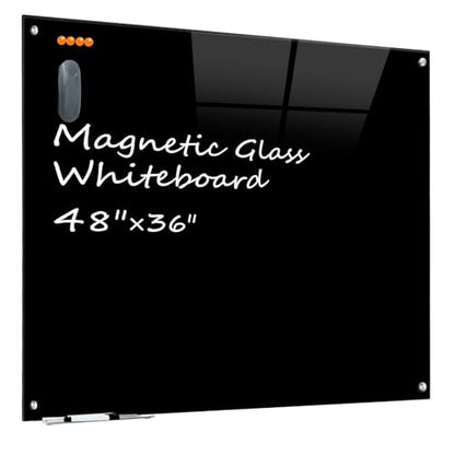 KIZZBY Black Glass Dry Erase Board - Magnetic Blackboard for Wall, 48"x36" Large Frameless Black Whiteboard for Office, Home & School - color: 48"×36" Black