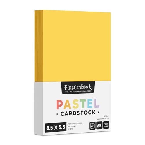 Half Letter Size, 8.5" x 5.5" Pastel Color Cardstock Paper for Arts and Crafts, Scrapbooking, Stationery Printing | Medium Weight 67lb Vellum Bristol (147gsm) Card Stock | 100 per Pack | Goldenrod - color: Goldenrod