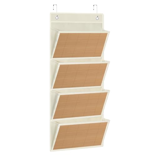 Over the Door File Organizer - Hanging Wall Mounted File Folders Storage with 5 Extra Large Pockets for Home, 0ffice, Classroom,Chart Papers, Files, Letters,Planner, Documents (Beige) - color: Beige