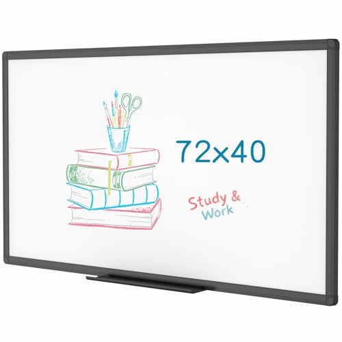 VIZ-PRO Magnetic Dry Erase White Board, 72 X 40 Inches, Black Aluminium Frame - size: 72"W x 40"H
