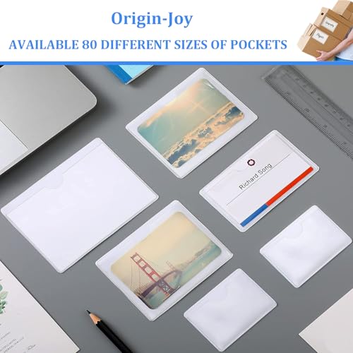 Origin-Joy 25 PCS Self-Adhesive Index Label Pockets, Clear Plastic Peel & Stick Card Holders with Top Open for Loading (2.5 x 3.5 inch) - size: 2.5 x 3.5 inch, style: Vertical