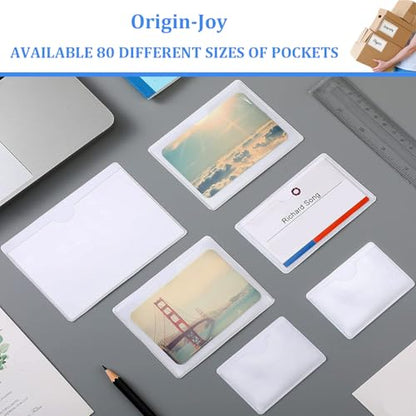 Origin-Joy 25 PCS Self-Adhesive Index Label Pockets, Clear Plastic Peel & Stick Card Holders with Top Open for Loading (2.5 x 3.5 inch) - size: 2.5 x 3.5 inch, style: Vertical
