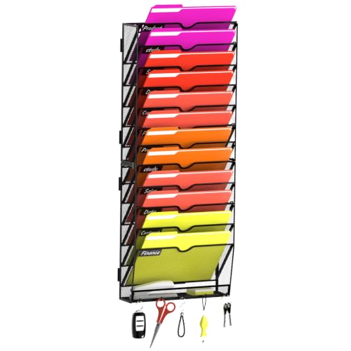 13-Tier Wall File Organizer, Wall File Holder Mesh Mail Organizer for Papers, Folders, Letters, Magazine Rack for Office Home Classroom, White - size: 13Tier-Black-1Pack