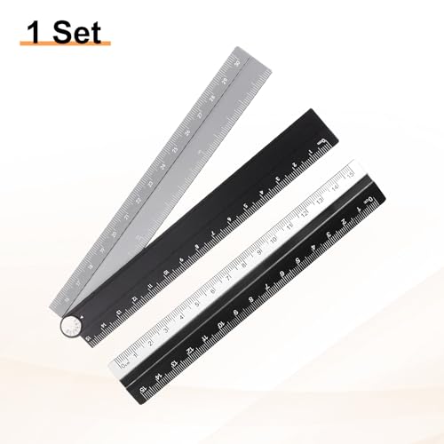 HARFINGTON Folding and Straight Ruler Kit 30/15cm Metric Aluminum Alloy Plastic Protractor Foldable Angle Ruler for Home Classroom Office, Black-Silver - color: Black-Silver