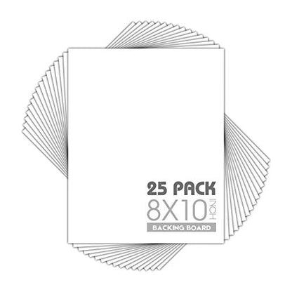 Mat Board Center, Pack of 25, 8x10 White Backing Boards, 4-Ply Thickness Cardboard for Picture/Photo/Framing Back Support - size: 8x10
