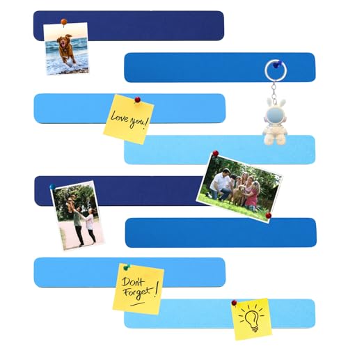 8Pcs Rectangle Felt Cork Board Bar Strips with 35 Pushpins, Self-Adhesive Bulletin Board Strips for Office School Home Wall Decor Stickers Memos Schedules Photos Display -Gradual Blue - color: D- Gradual Blue, size: Rectangle