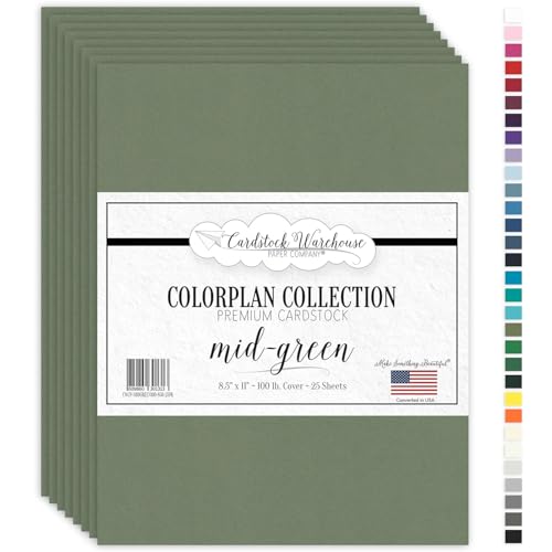 Cardstock Warehouse Colorplan Mid Green Cardstock Paper – 25 Sheets, 8.5 x 11" – 100 lb. / 270 GSM Premium Matte Cover Cardstock for Invitations, Card Making, Scrapbooking & DIY Projects - color: Mid Green