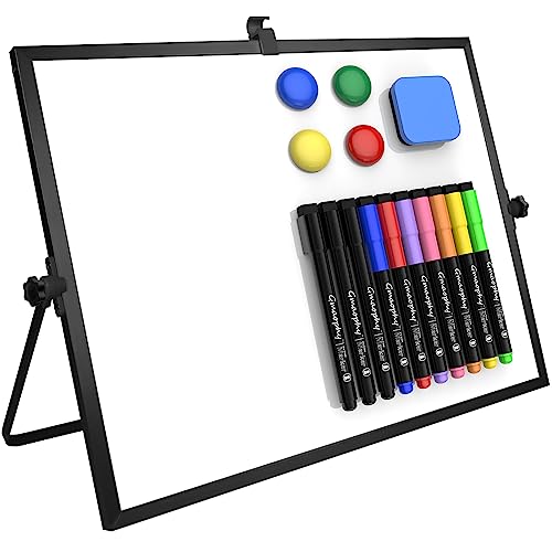 Dry Erase White Board, 16x12 Inches Double-Sided Desktop Whiteboard with Stand, Portable Whiteboard with Markers, Magnets, Eraser, Magnetic White Board Easel for Office Home Memo to Do List, Black - color: Black