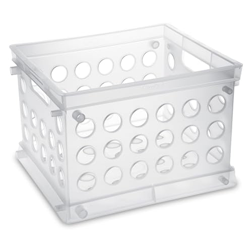 Sterilite Mini Crate, Stackable Plastic Storage Bin with Handles, Organize Home, Garage, Office, School, Dorm Room, Clear, 12-Pack - color: Clear, size: 12 Pack