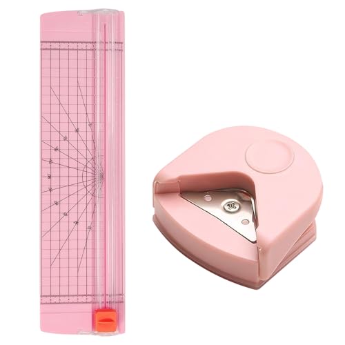 2Pcs/Set Paper Corner Rounder and Straight Paper Cutter, Portable Papers Slicer Corner Cutter, R1mm-R10mm Round Corner Cutter for Office School,Cutting Papers,Coupons,Photos,Scrapbook,Card (Pink) - color: Pink