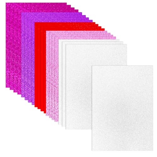 20 Sheets Valentine’s Day Glitter Cardstock 8.5 x 11 in, 5 Colors Premium Sparkling Card Stock Paper 250gsm for Cards DIY Crafts Party Decorations - color: Silver / Red / Pink / Rose Red / Purple
