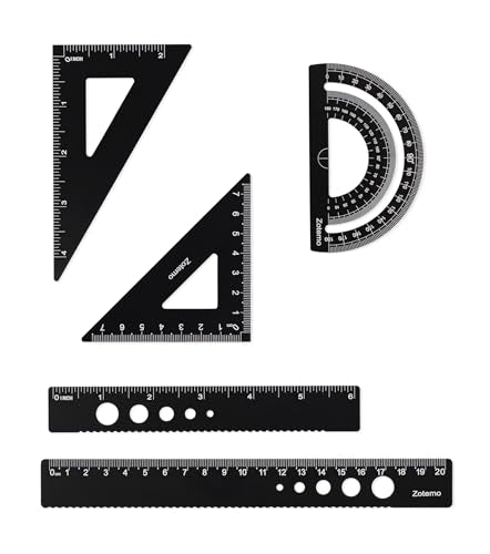 Metal Geometry Set, 5-piece Aluminum Ruler, Math Drafting Ruler Kit Includes Protractor, Triangle Rulers, Straight Rulers-Math Measurement Tools for School and Office Supplies (Black) - color: Black