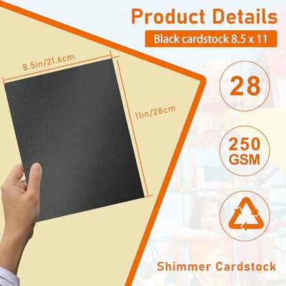 Guakicae 28 Sheets Shimmer Black Cardstock 8.5 x 11 Scrapbooking Paper, 92lb Premium Certificate Paper Card Stock for Wedding, Crafting, Greeting Cards, DIY Making Cards, Menus, Party - color: Black, size: 28 Sheets