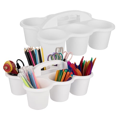 2 Pack Classroom Caddy For School,Kidsroom,Pencil Holder,Plastic Cup Caddy for Drink Delivery (White) - color: White