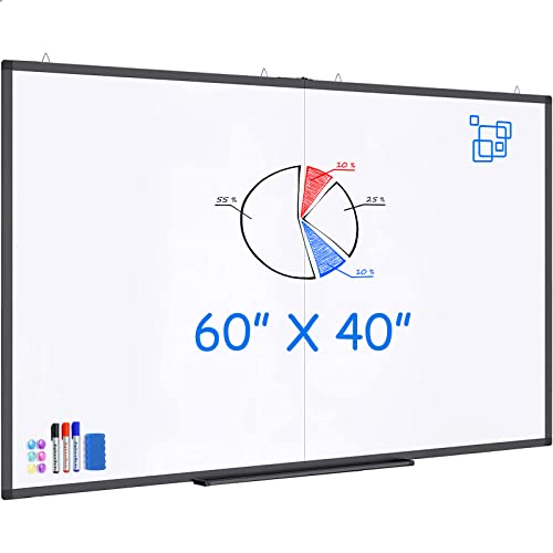 White Board Dry Erase 60x40, Maxtek Large Magnetic Whiteboard Black Dry Erase Boards for Wall, Aluminum Presentation Wall-Mounted Marker Board with a Long Pen Tray for School, Classroom, Office & Home - size: 60"W x 40"H, style: Style A